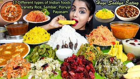 ASMR South Indian Thali Sadhya with Sambar,Rice,Kheer,Veg Stir Fry ASMR Eating Food Challenge Video