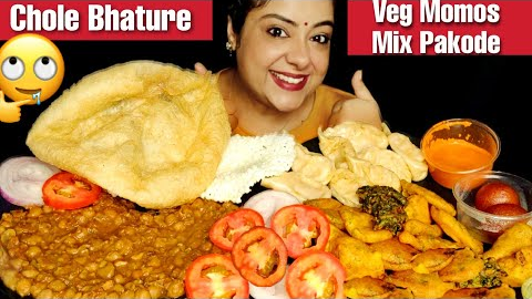 EATING Chole Bhature, Momos, Mix Pakode, Gulab Jamuns | INDIAN FOOD MUKBANG ASMR show