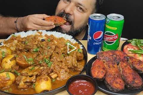 MUTTON CURRY WITH EGG, FISH FRY, RICE EATING | Mutton Curry Rice Mukbang | Indian Food Mukbang