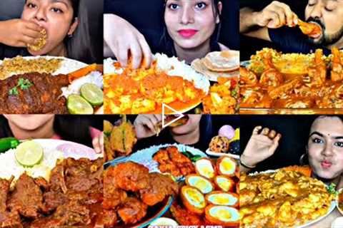 ASMR EATING SPICY MUTTON CURRY, BUTTER CHICKEN, DEVIL EGG | BEST INDIAN FOOD MUKBANG |Foodie India|