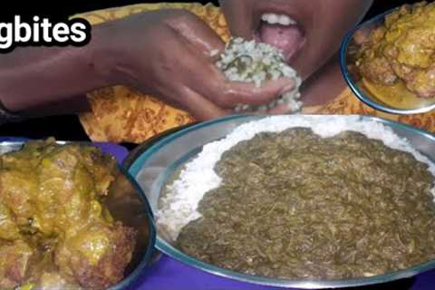 Eating Asmr/Bigbites Rice With Sarso Sag And Kofta/Real Indian Food Mukbang |