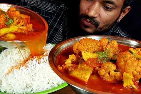 Indian Food Eating Show Challange Gobi Aloo Lal Jhol Rice Eating Asmr Spicy Food Veg Thali Mukbang