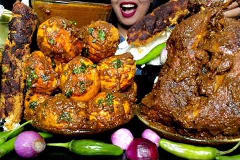 ASMR:HUGE QUALITY SPICY FOOD EATING|SPICY CHICKEN LEG MASALA,LOTS OF EGG ROAST,KABAB,RICE#hungrygirl
