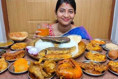 Massive Indian Food Eating - Mutton Fat Curry, Chicken Curry, Chingri Curry, Fish Curry, Egg Fry