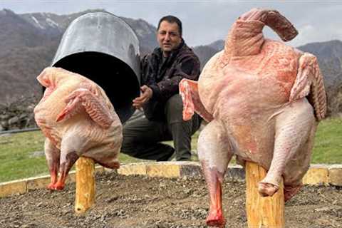 Huge Turkeys under Barrels in the Fire! A Unique Way and Delicious Meat