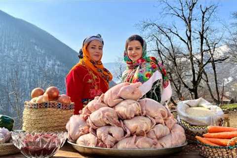 Cooking Chickens and Onions and Serve with Barberry Rice . country cooking