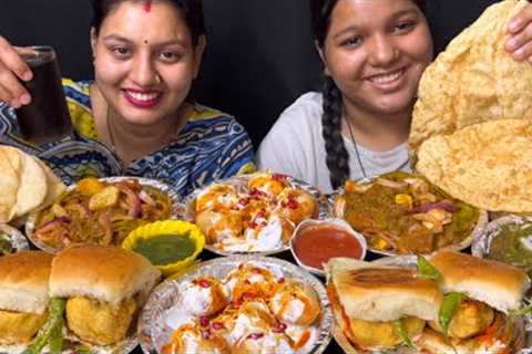 EATING 😋😋 VADA PAW, CHOLE BHATURE, DAHI GOLGAPPE, RAM LADOO I NAND VS WIFE I FOODIE GD