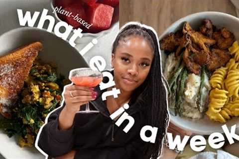 what i eat in a week plant-based | sunday dinner, truffle mashed potatoes, mac & cheese, bbq..