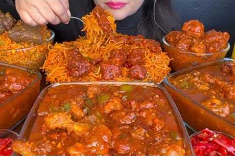 ASMR EATING SCHEZWAN NOODLES,SPICY MUTTON FRIEDRICE,CHILLI CHICKEN,CHICKENLOLLIPOP *FOOD VIDEOS*