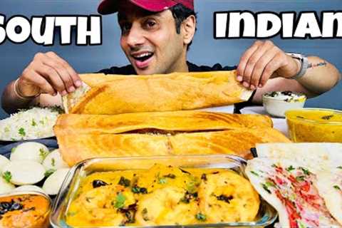 Eating Crispy Dosa, Sambar Vadda, Idli, Uttapam, Rice & Chutneys | SOUTH INDIAN FOOD MUKBANG..