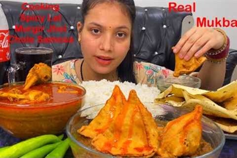 Real Mukbang:) Chicken Curry Is More Delicious Than Chole Aloo Samosa | Cooking And Eating Food