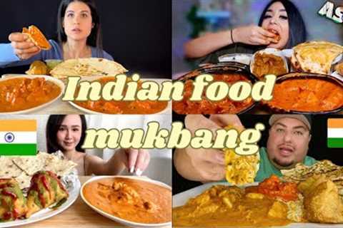 indian food mukbang | butter chicken | samosa | naan | youtubers trying Indian food asmr | part 1..