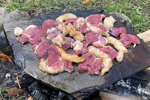 Thunder Stone Kebab | Stone Kobab Recipe | Roasted Pattar Caucasian Recipes  by Wilderness Cooking