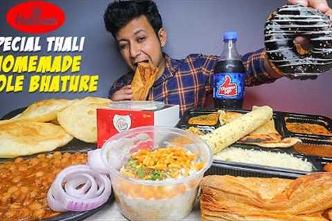 Homemade Chole Bhature, Haldiram North Indian Thali, Samosa Chaat, Paneer Patties & Donut |..
