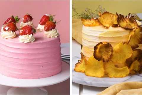 Fruit decorations that take the cake! 🍉 🍓 🍍