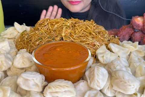 ASMR EATING MOMO,NOODLES,CHICKEN LEGPIECE *FOOD VIDEOS*