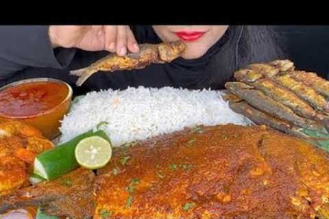ASMR EATING BIG SPICY FISH CURRY,FISH FRY,WHITE AND SALAD *EATING SHOW*