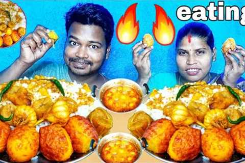 egg curry recipe | egg curry with rice eating | egg garlic banana curry rice eating | eating show