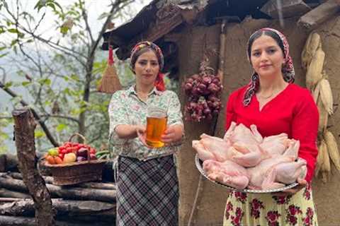 Chicken with Honey Sauce Recipe Cooked and Served with Rice in the Village