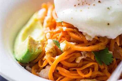 Breakfast Burrito Bowl with Sweet Potato Noodles  {Paleo, High Protein, Vegetarian + Super Simple}
