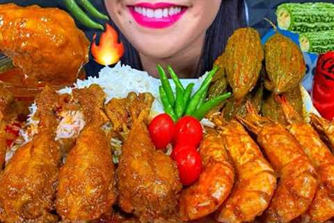 ASMR SPICY CHICKEN CURRY, SHRIMP CURRY, BITTER GOURD CURRY, CHILI, RICE MASSIVE Eating Sounds