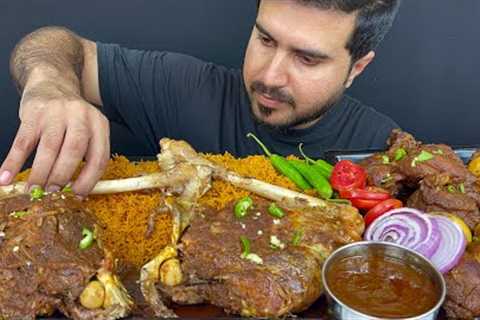 ASMR; EATING SPICY MUTTON LEGS CURRY+SPICY CHICKEN CURRY+SPICY EGGS CURRY WITH MASALA RICE ||MUKBANG