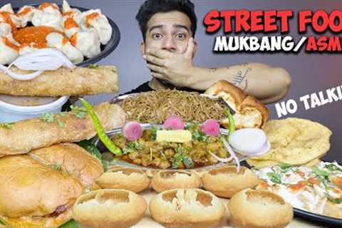 STREET FOOD NO TALKING MUKBANG/ASMR | SPICY CHOWMEIN, CHOLE BHATURE, BUN TIKKI, DAHI PAPDI CHAT MOMO