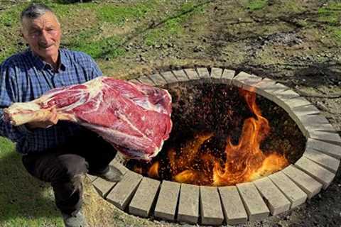 Giant Beef Leg Baked Underground! Incredibly Delicious Village Dinner