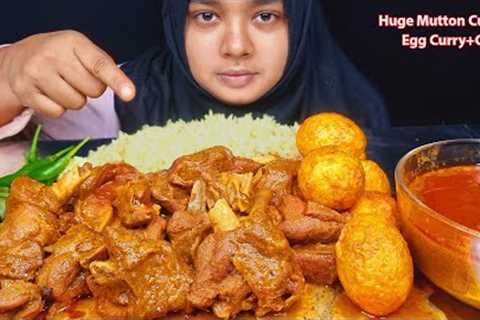 ASMR Eating Village Style Mutton Curry, Spicy Egg Curry With Yellow Rice, Chili+Extra gravy *MUKBANG