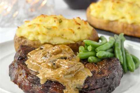 Bourbon Mushroom Sauce on Grilled Rib Eye Steak