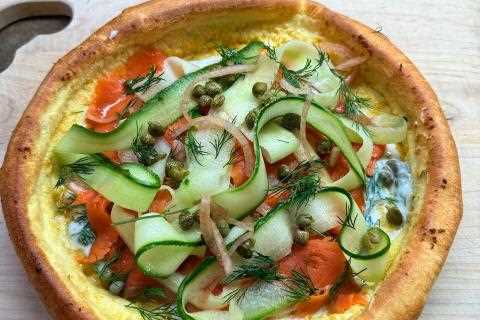 Smoked Salmon, Dill Sour Cream and Cucumber Dutch Baby