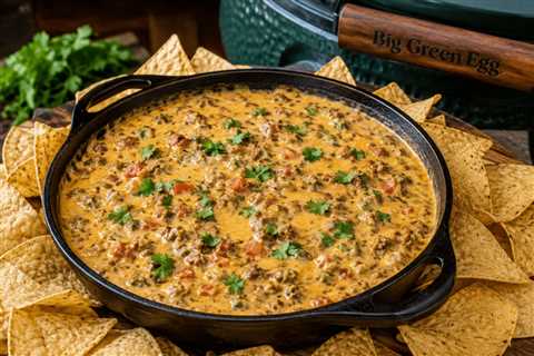 Cast Iron Queso Dip on the Big Green Egg